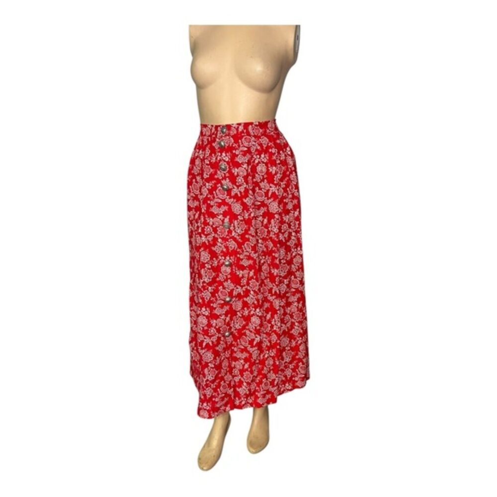 Red Dirndl Skirt – Floral Bandana Print – Size EU 48 / US 20